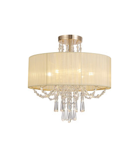 Freida Semi Flush With Ivory Cream Shade 6 Light E14 French Gold/Crystal-1