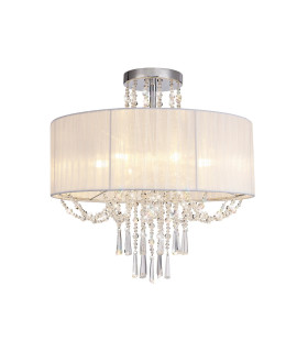 Freida Semi Flush With White Shade 6 Light E14 Polished Chrome/Crystal-1