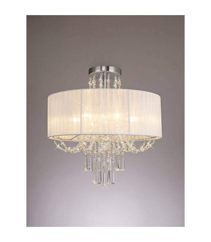 Freida Semi Flush With White Shade 6 Light E14 Polished Chrome/Crystal-2