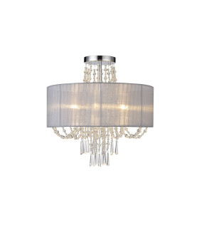 Freida Semi Flush With Grey Shade 6 Light E14 Polished Chrome/Crystal-1
