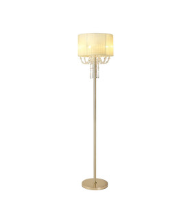 Freida Floor Lamp With Ivory Cream Shade 3 Light E14 French Gold/Crystal-1
