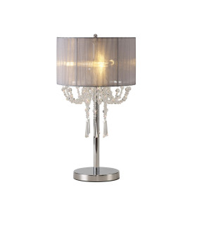 Freida Table Lamp With Grey Shade 3 Light E14 Polished Chrome/Crystal-1