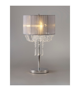 Freida Table Lamp With Grey Shade 3 Light E14 Polished Chrome/Crystal-2