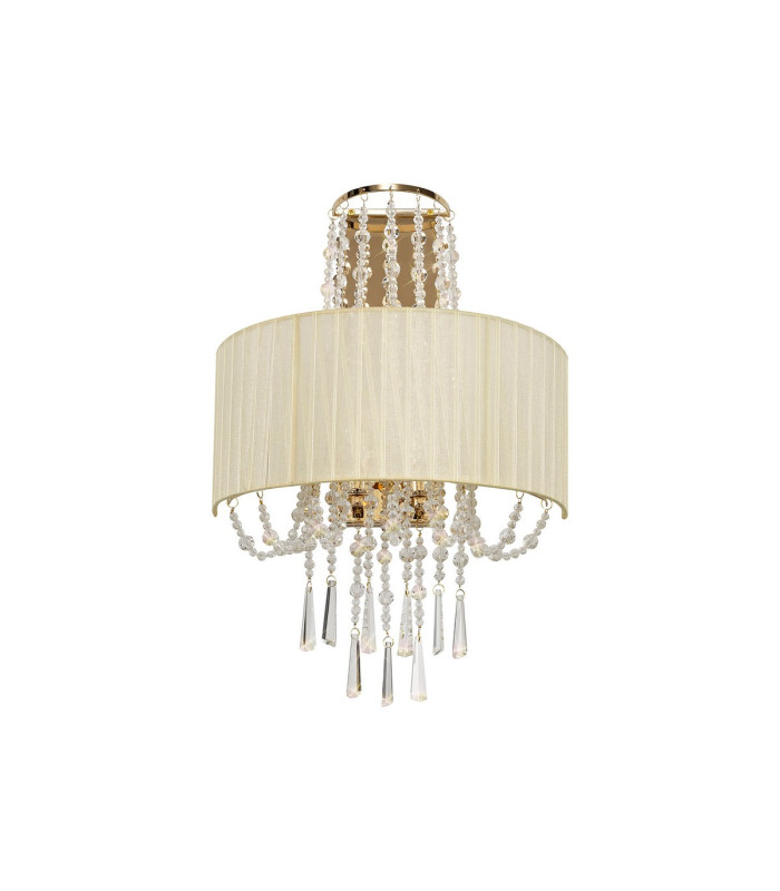 Freida Wall Lamp With Ivory Cream Shade 2 Light E14 French Gold/Crystal-3