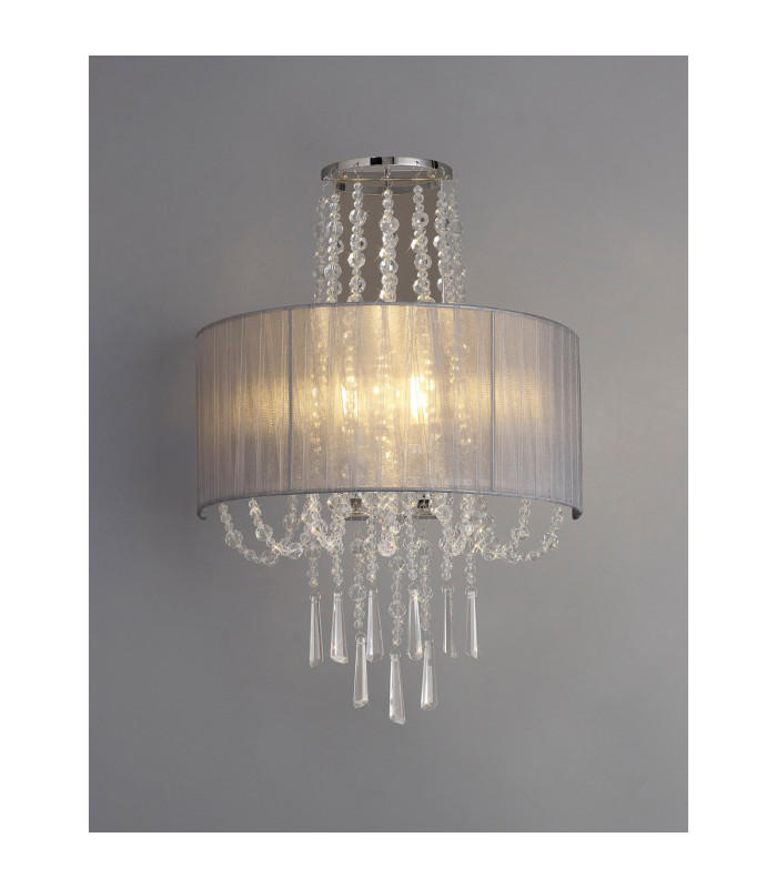 Freida Wall Lamp With Grey Shade 2 Light E14 Polished Chrome/Crystal-2