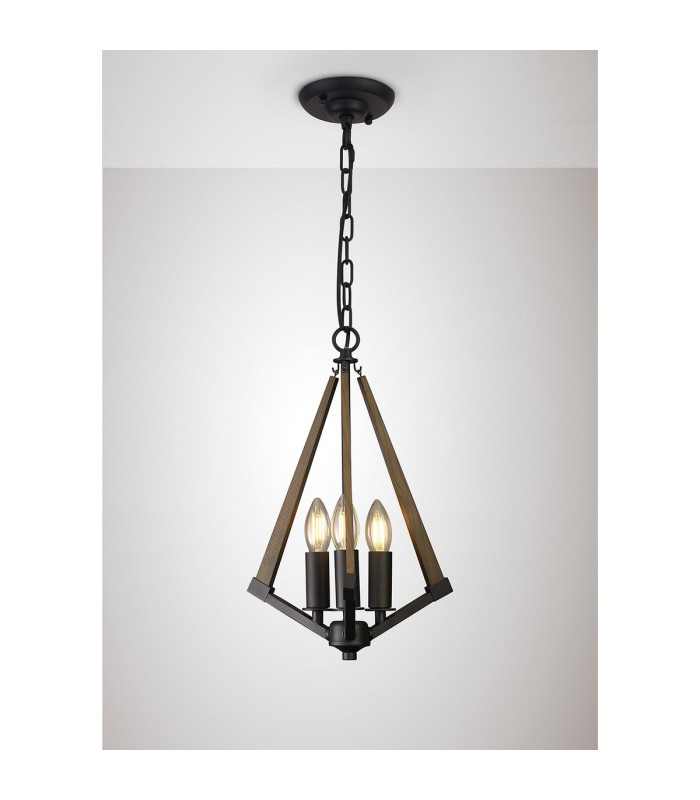 Hilton Tetragonal Pendant 3 Light E14 Satin Black/Dark Grey Wood-2