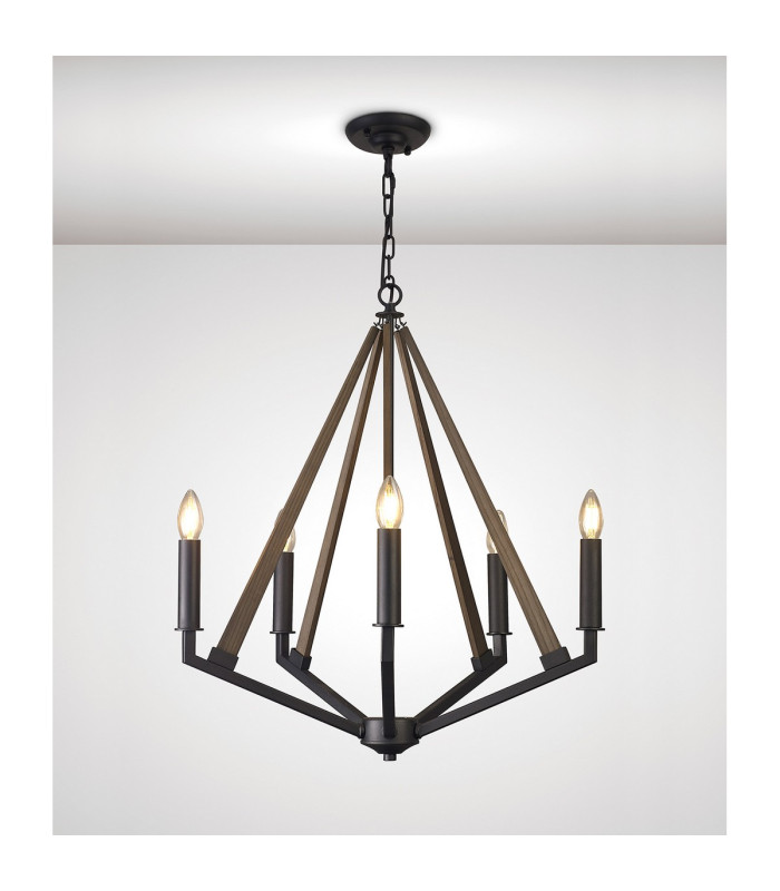 Hilton Pentagonal Pendant 5 Light E14 Satin Black/Dark Grey Wood-2