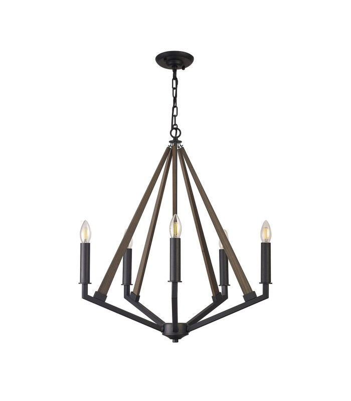 Hilton Pentagonal Pendant 5 Light E14 Satin Black/Dark Grey Wood-6