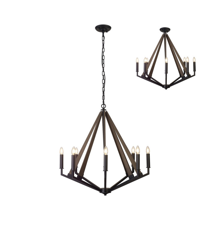 Hilton Octagonal Pendant 8 Light E14 Satin Black/Dark Grey Wood-1