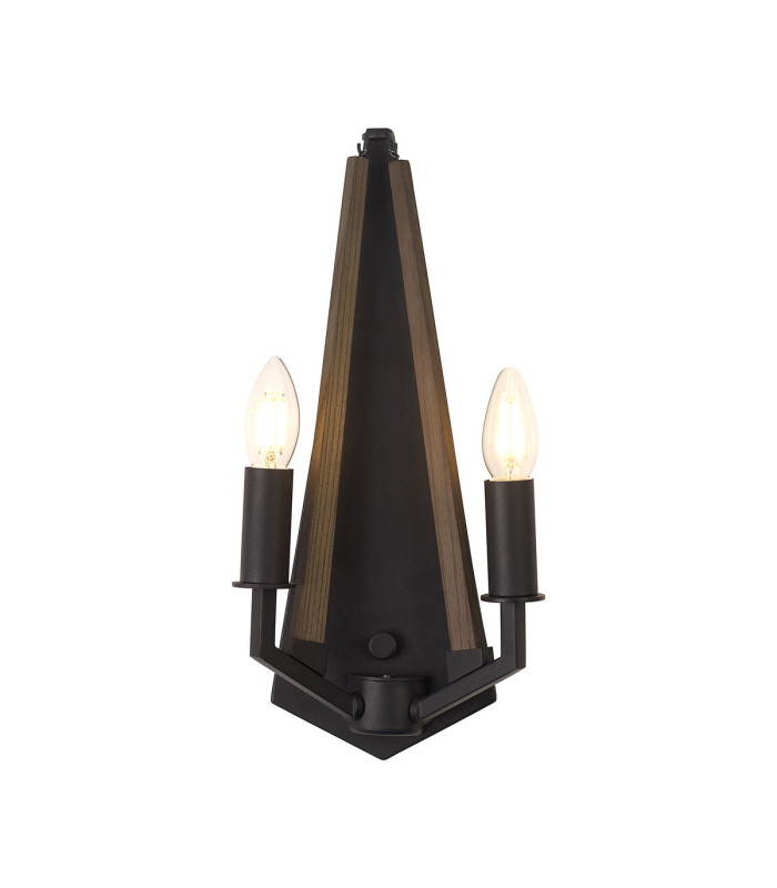 Hilton Wall Lamp 2 Light E14 Satin Black/Dark Grey Wood-1