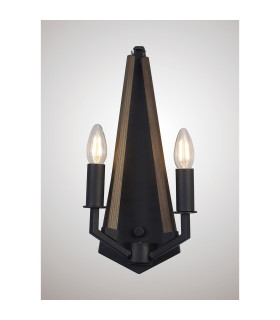 Hilton Wall Lamp 2 Light E14 Satin Black/Dark Grey Wood-2
