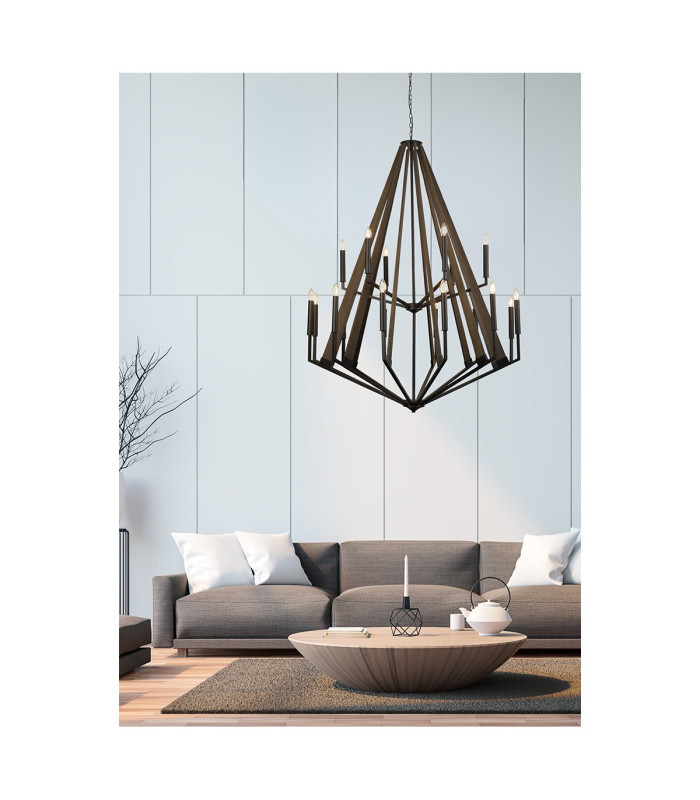 Hilton Wall Lamp 2 Light E14 Satin Black/Dark Grey Wood-5