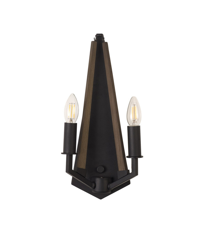 Hilton Wall Lamp 2 Light E14 Satin Black/Dark Grey Wood-6