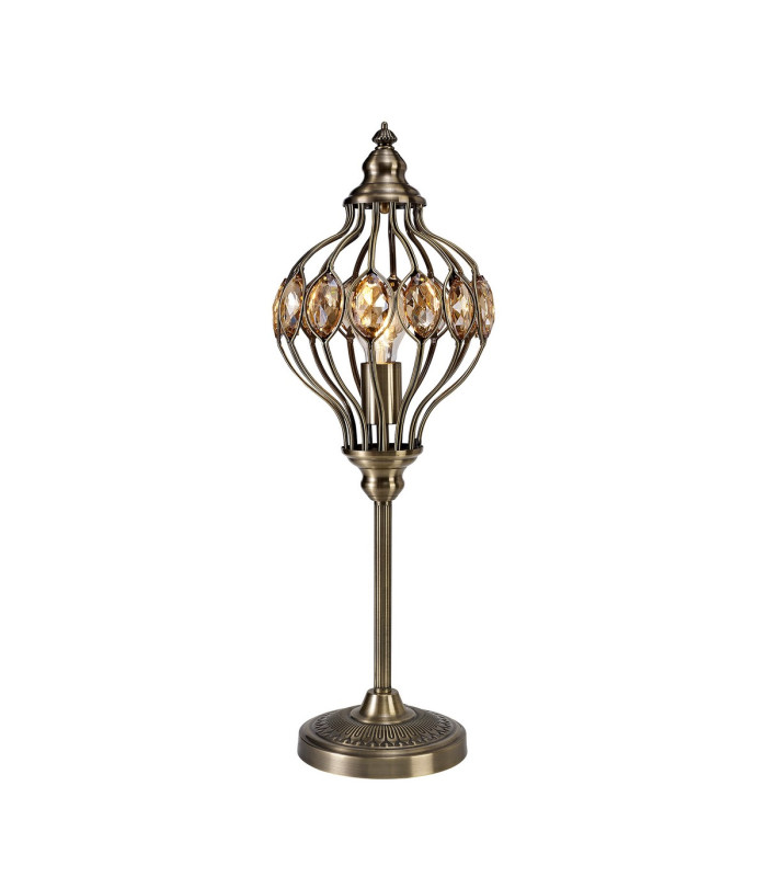 Marisa Table Lamp 1 Light E27 Antique Brass/Amber Crystal-1