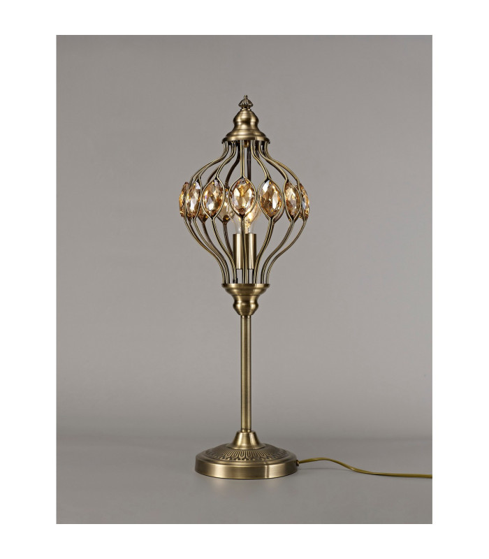 Marisa Table Lamp 1 Light E27 Antique Brass/Amber Crystal-2
