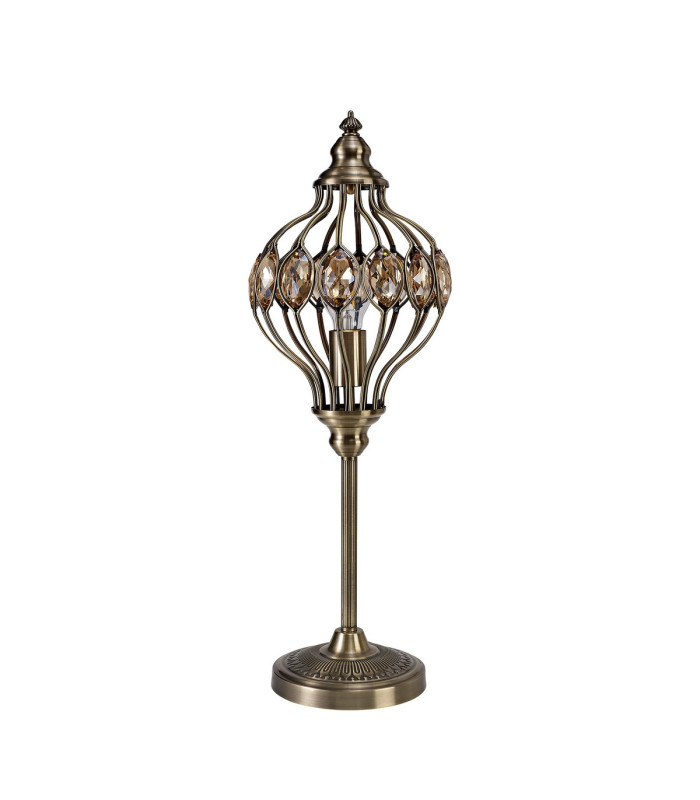Marisa Table Lamp 1 Light E27 Antique Brass/Amber Crystal-5