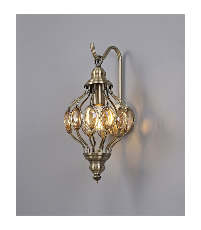 Marisa Wall Lamp 1 Light E27 Antique Brass/Amber Crystal-2