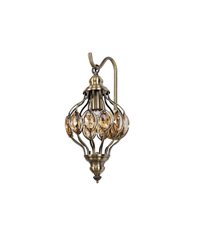 Marisa Wall Lamp 1 Light E27 Antique Brass/Amber Crystal-4