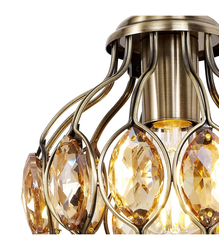 Marisa Wall Lamp 1 Light E27 Antique Brass/Amber Crystal-6
