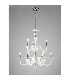 Nardini Pendant 2 Tier 9 Light E14 Polished Chrome/White Faux Leather/Crystal-2