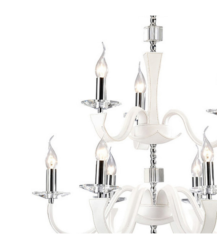 Nardini Pendant 2 Tier 9 Light E14 Polished Chrome/White Faux Leather/Crystal-5