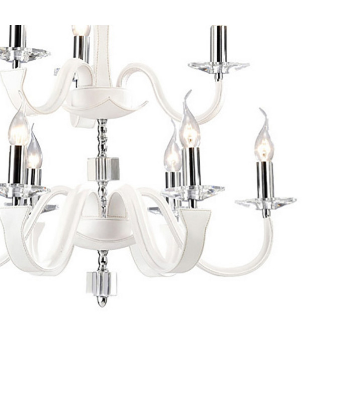 Nardini Pendant 2 Tier 9 Light E14 Polished Chrome/White Faux Leather/Crystal-6