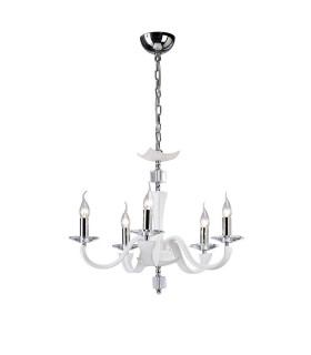 Nardini Pendant 5 Light E14 Polished Chrome/White Faux Leather/Crystal-1
