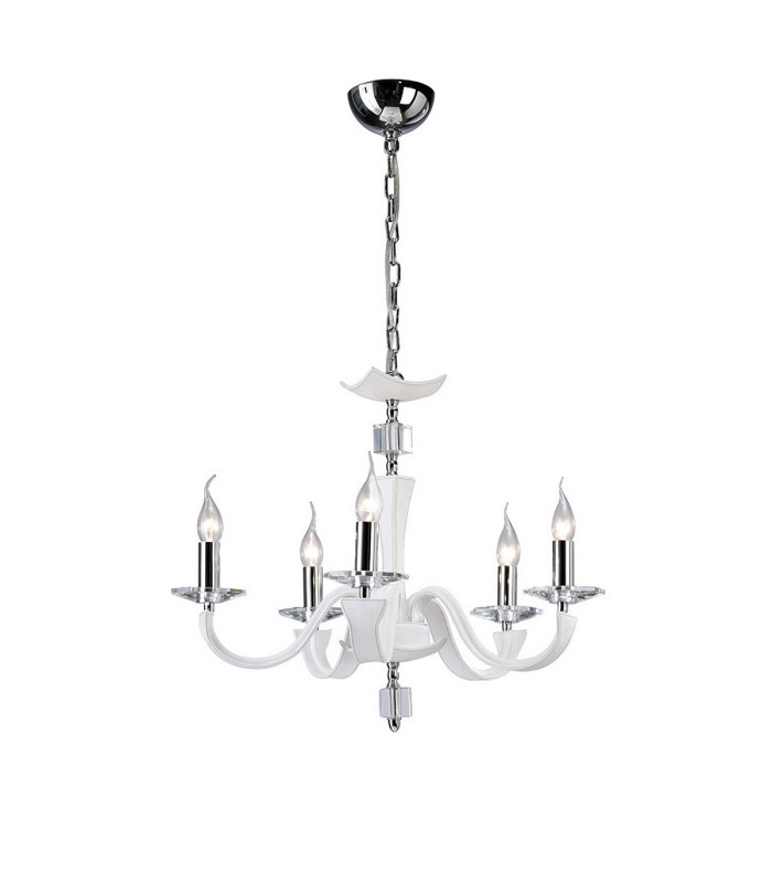 Nardini Pendant 5 Light E14 Polished Chrome/White Faux Leather/Crystal-1