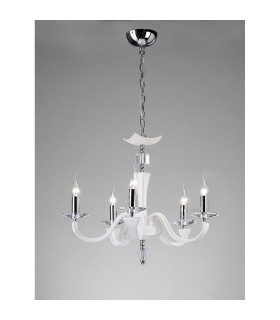 Nardini Pendant 5 Light E14 Polished Chrome/White Faux Leather/Crystal-2