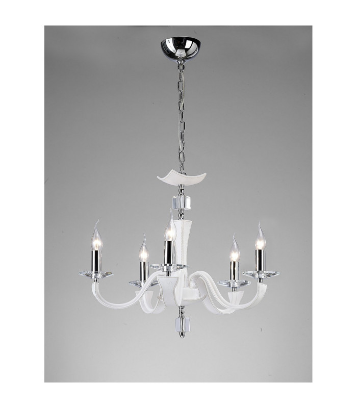 Nardini Pendant 5 Light E14 Polished Chrome/White Faux Leather/Crystal-2