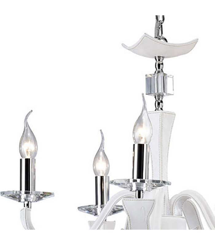 Nardini Pendant 5 Light E14 Polished Chrome/White Faux Leather/Crystal-4