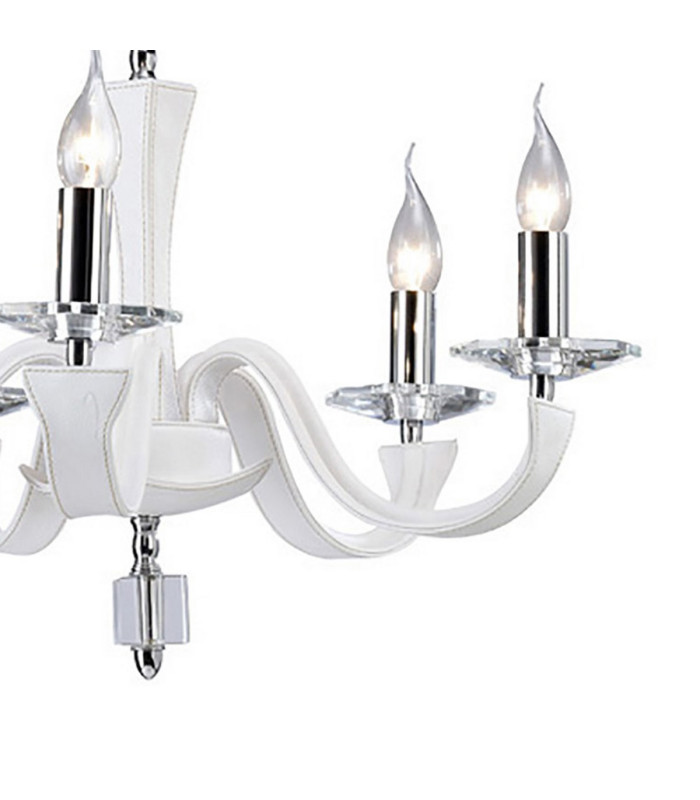Nardini Pendant 5 Light E14 Polished Chrome/White Faux Leather/Crystal-5
