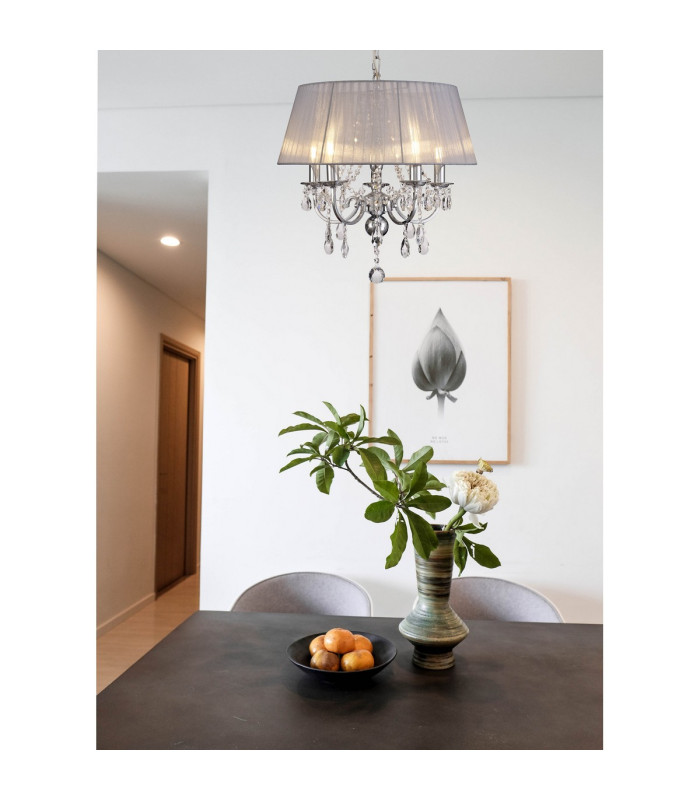Olivia Pendant With Grey Shade 5 Light E14 Polished Chrome/Crystal-3