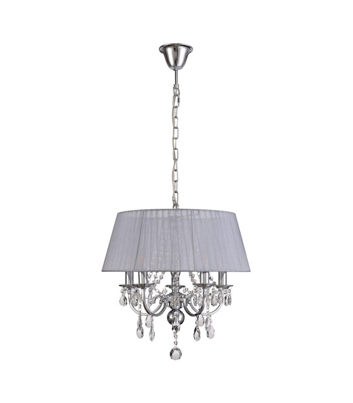Olivia Pendant With Grey Shade 5 Light E14 Polished Chrome/Crystal-4