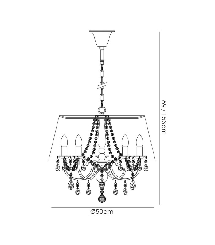 Olivia Pendant With Grey Shade 5 Light E14 Polished Chrome/Crystal-7