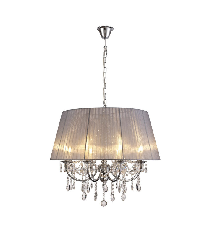 Olivia Pendant With Grey Shade 8 Light E14 Polished Chrome/Crystal-1