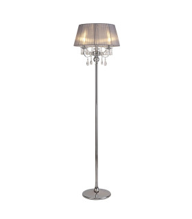 Olivia Floor Lamp With Grey Shade 3 Light E14 Polished Chrome/Crystal NOT LED/CFL Compatible-1