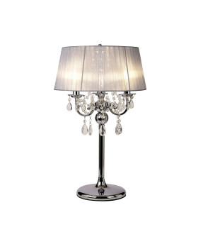 Olivia Table Lamp With Grey Shade 3 Light E14 Polished Chrome/Crystal-1