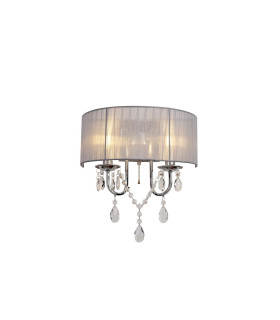 Olivia Wall Lamp Switched With Grey Shade 2 Light E14 Polished Chrome/Crystal-1