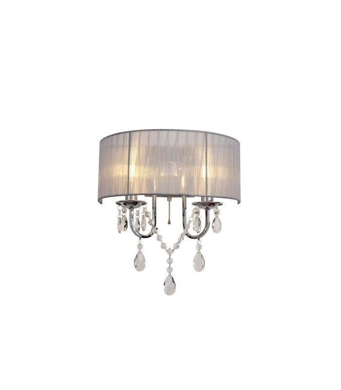 Olivia Wall Lamp Switched With Grey Shade 2 Light E14 Polished Chrome/Crystal-1
