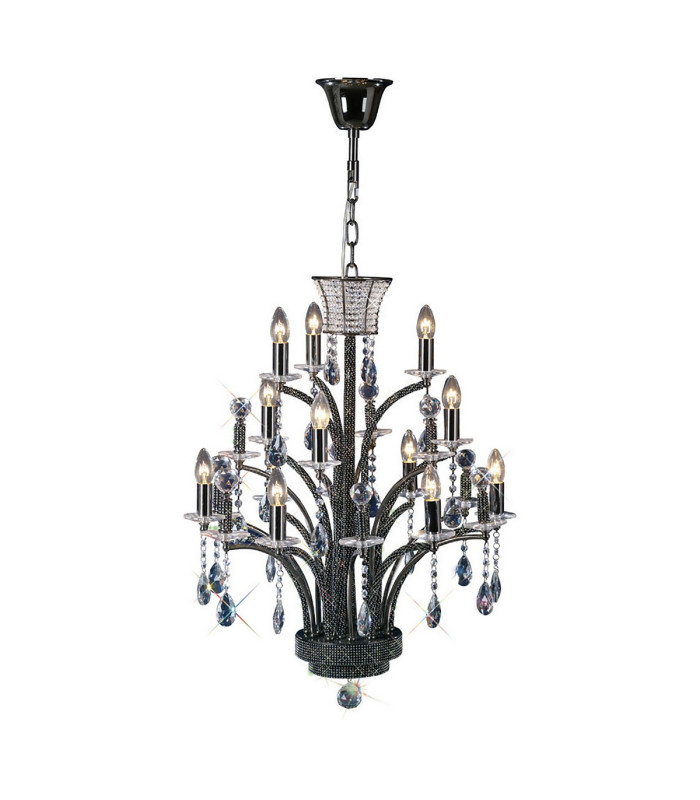 Orlando Pendant 12 Light E14 Black Chrome/Crystal (ITEM REQUIRES CONSTRUCTION)-1