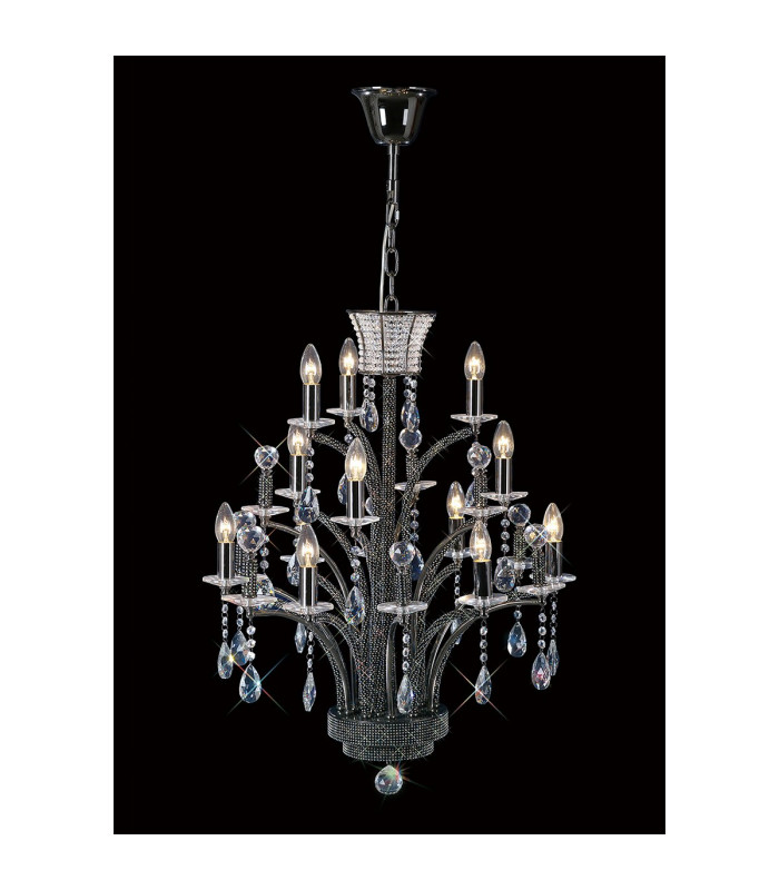 Orlando Pendant 12 Light E14 Black Chrome/Crystal (ITEM REQUIRES CONSTRUCTION)-2