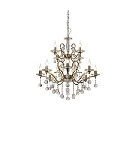 Zinta Pendant 2 Tier 12 Light E14 Antique Brass/Crystal (ITEM REQUIRES CONSTRUCTION/CONNECTION) Item Weight: 15.0kg-1