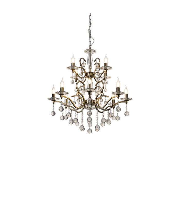 Zinta Pendant 2 Tier 12 Light E14 Antique Brass/Crystal (ITEM REQUIRES CONSTRUCTION/CONNECTION) Item Weight: 15.0kg-1