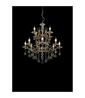 Zinta Pendant 2 Tier 12 Light E14 Antique Brass/Crystal (ITEM REQUIRES CONSTRUCTION/CONNECTION) Item Weight: 15.0kg-2