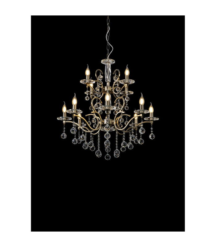 Zinta Pendant 2 Tier 12 Light E14 Antique Brass/Crystal (ITEM REQUIRES CONSTRUCTION/CONNECTION) Item Weight: 15.0kg-2