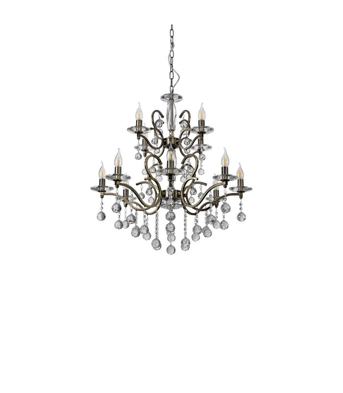 Zinta Pendant 2 Tier 12 Light E14 Antique Brass/Crystal (ITEM REQUIRES CONSTRUCTION/CONNECTION) Item Weight: 15.0kg-3