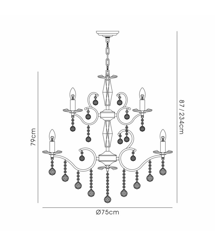Zinta Pendant 2 Tier 12 Light E14 Antique Brass/Crystal (ITEM REQUIRES CONSTRUCTION/CONNECTION) Item Weight: 15.0kg-7