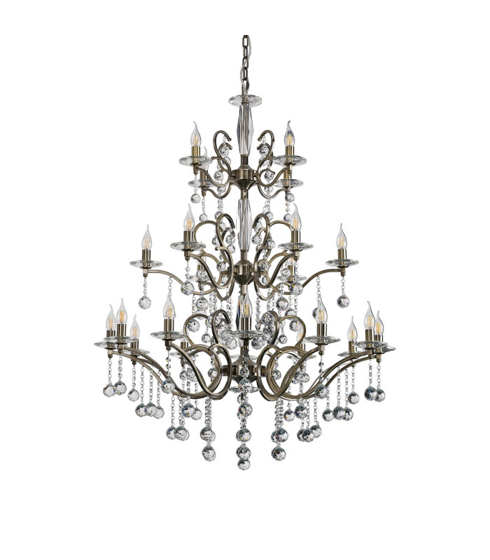 Zinta Pendant 3 Tier 22 Light E14 Antique Brass/Crystal (ITEM REQUIRES CONSTRUCTION/CONNECTION) Item Weight: 26.4kg-3