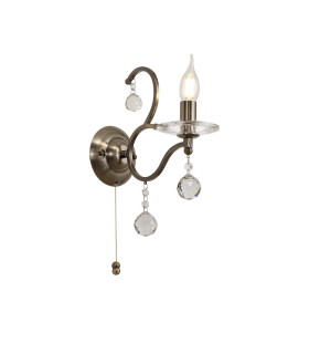 Zinta Wall Lamp Switched 1 Light E14 Antique Brass/Crystal-1